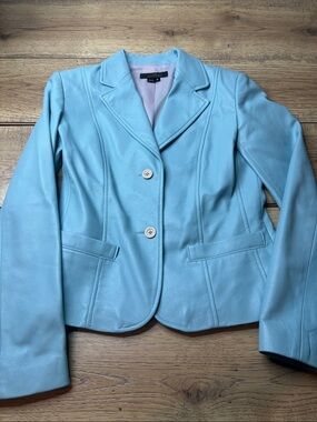 Women’s ID Collection Blue 100% Leather Blazer Jacket Size 6